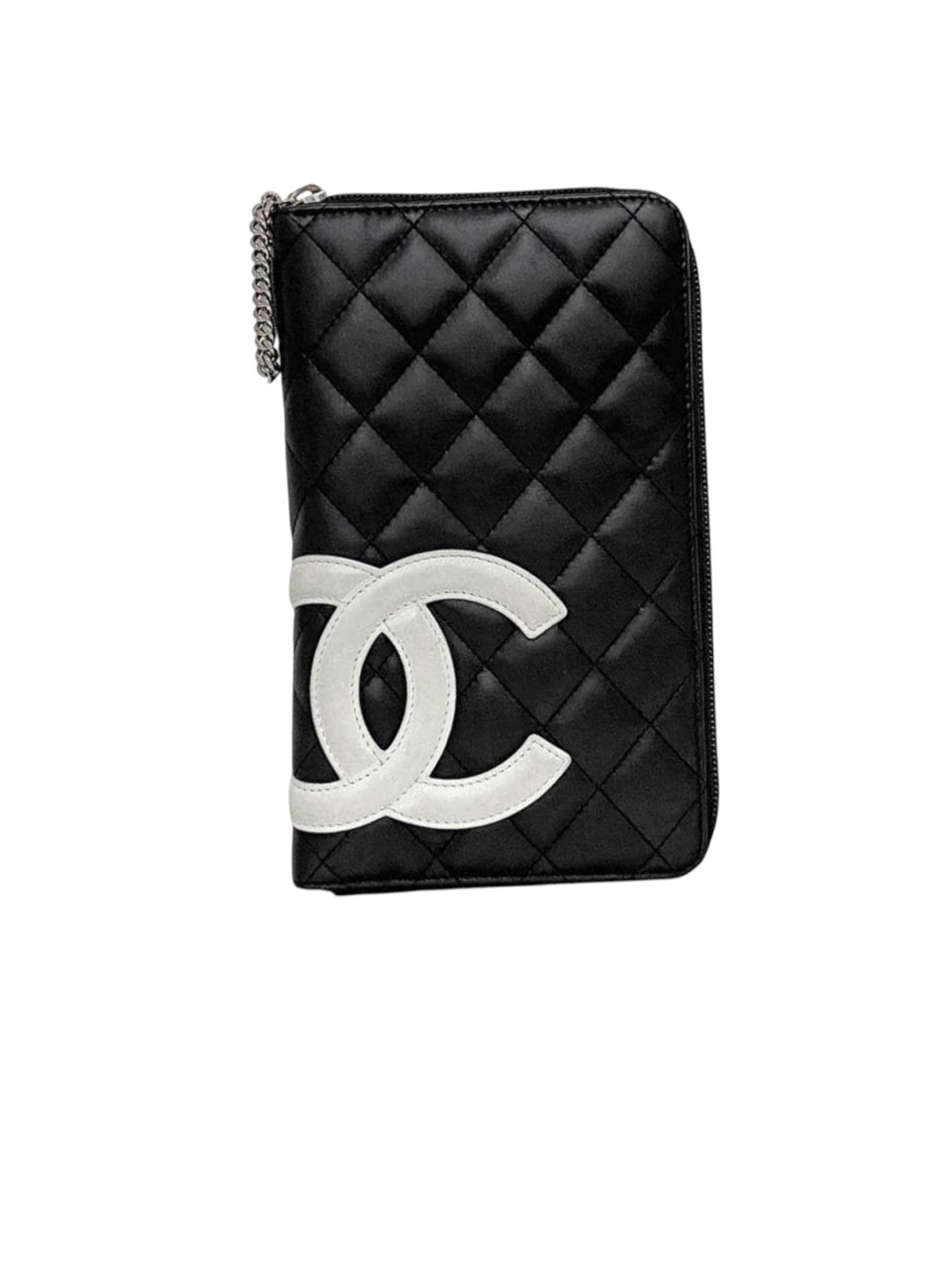 CHANEL Cambon Black Quilted Zip-Around Organizer White CC Accent